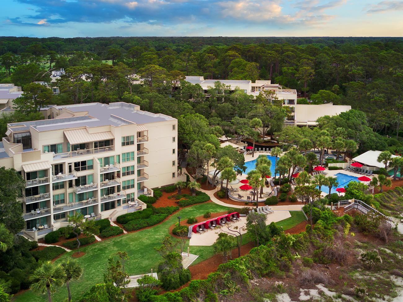 Aerial of exterior of Marriott's Monarch resort timeshare